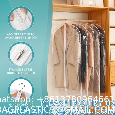 Clear Suit Bag, Plastic Dress Bags For Gowns Long, Dress Protector Zippered Garment Covers For Closet Storage