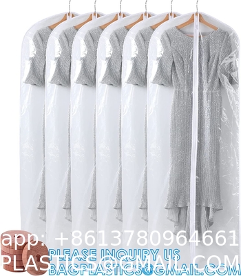 Clear Suit Bag, Plastic Dress Bags For Gowns Long, Dress Protector Zippered Garment Covers For Closet Storage