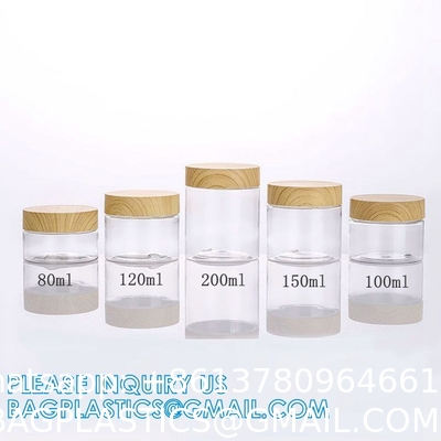 Eco-Friendly Natural Frosted Amber Clear Jars Containers Pot Body Butter Cosmetic Cream Jar With Bamboo Lid