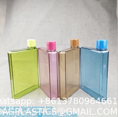 Square Purse Flat Slim Water Bottle, Memobottle, Cups for Outdoor Sports Camping Hiking Cycling Travel