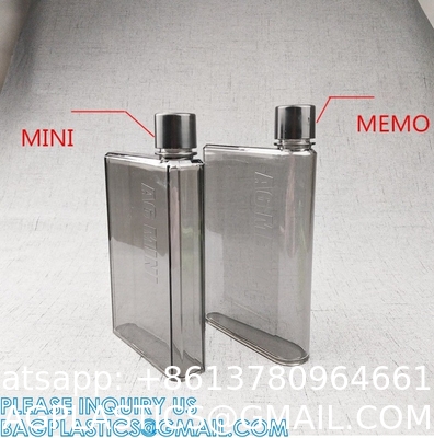Square Purse Flat Slim Water Bottle, Memobottle, Cups for Outdoor Sports Camping Hiking Cycling Travel
