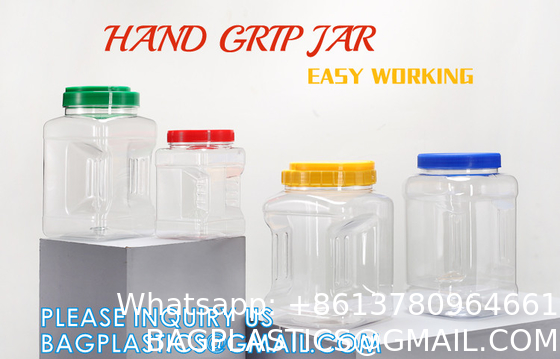 Plastic Square Grip Storage Jar, Candy Buffet Containers, Food Jar, Cosmetic Jar, Spice jar, juice sauce bottle