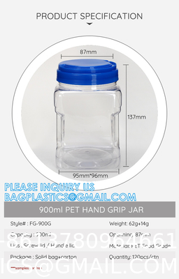 Plastic Square Grip Storage Jar, Candy Buffet Containers, Food Jar, Cosmetic Jar, Spice jar, juice sauce bottle
