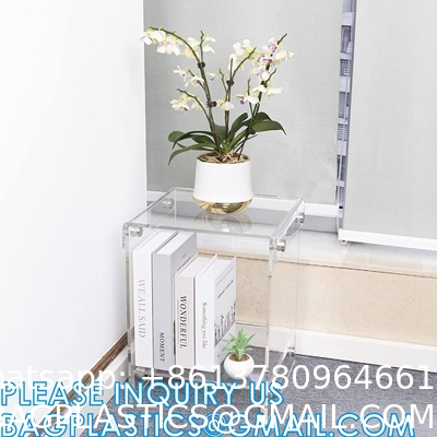 Acrylic Nightstand, End Table, Side Table With Wheels Casters, clear furniture crafts acrylic Bookcase Bookshelf