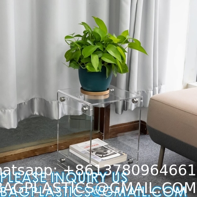 Acrylic Nightstand, End Table, Side Table With Wheels Casters, clear furniture crafts acrylic Bookcase Bookshelf
