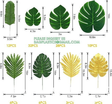 Palm Leaves Artificial Tropical Monstera-84Pcs 6 Kinds Large Small Green Fake Palm Leaf with Stems for Safari Jungle