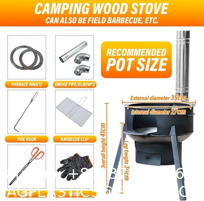 Titanium Tent Wood Stove Oven Folding Portable Log Winter Camping Foldable Ultra Light Hiking Cooking Bbq Chimney