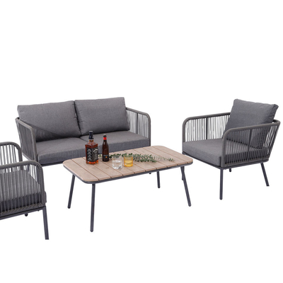 Outdoor Conversation Bistro Set, Courtyard Balcony Hollow Weaving Open Wicker Garden Rattan Furniture Sofa Set