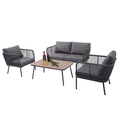 Outdoor Conversation Bistro Set, Courtyard Balcony Hollow Weaving Open Wicker Garden Rattan Furniture Sofa Set