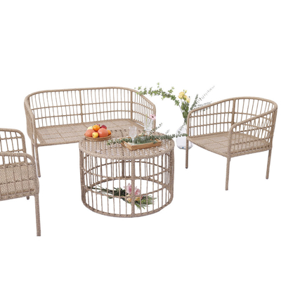 Outdoor Conversation Bistro Set, Courtyard Balcony Hollow Weaving Open Wicker Garden Rattan Furniture Sofa Set