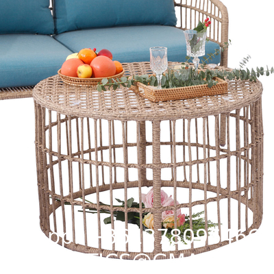 Outdoor Conversation Bistro Set, Courtyard Balcony Hollow Weaving Open Wicker Garden Rattan Furniture Sofa Set