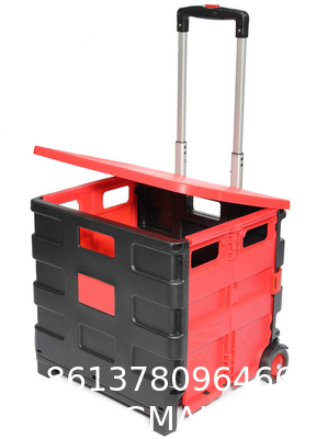 Wheels Rolling Crate - Collapsible Rolling Cart with Lid Folding Teacher Rolling Box Carrier with Handle Shopping
