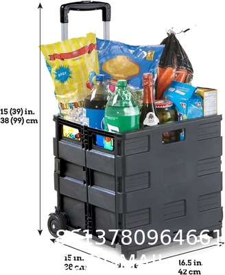 Wheels Rolling Crate - Collapsible Rolling Cart with Lid Folding Teacher Rolling Box Carrier with Handle Shopping