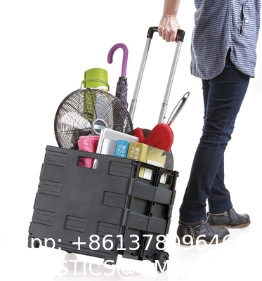 Wheels Rolling Crate - Collapsible Rolling Cart with Lid Folding Teacher Rolling Box Carrier with Handle Shopping
