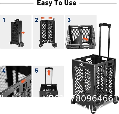 Wheels Rolling Crate - Collapsible Rolling Cart with Lid Folding Teacher Rolling Box Carrier with Handle Shopping