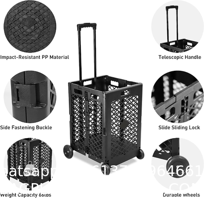 Wheels Rolling Crate - Collapsible Rolling Cart with Lid Folding Teacher Rolling Box Carrier with Handle Shopping