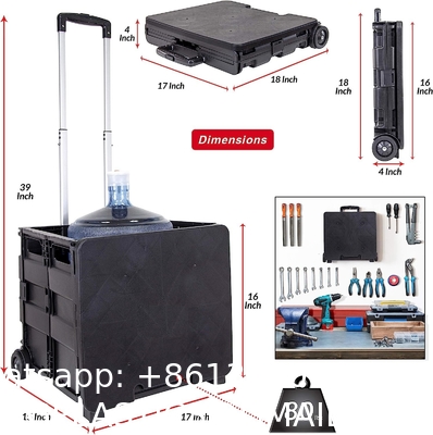 Wheels Rolling Crate - Collapsible Rolling Cart with Lid Folding Teacher Rolling Box Carrier with Handle Shopping