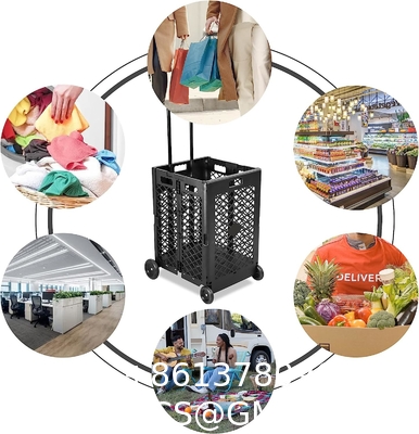 Wheels Rolling Crate - Collapsible Rolling Cart with Lid Folding Teacher Rolling Box Carrier with Handle Shopping