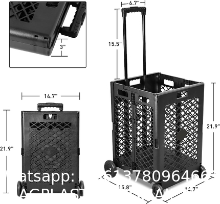 Wheels Rolling Crate - Collapsible Rolling Cart with Lid Folding Teacher Rolling Box Carrier with Handle Shopping