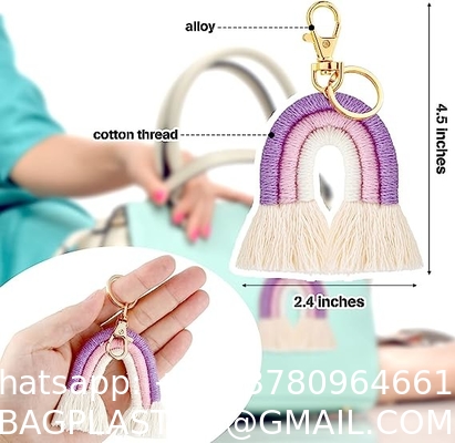 Rainbow Keychain Macrame Weaving Rainbow Tassel Keychains Car Keyring Holder Jewelry for Bag Wallet Purse Women