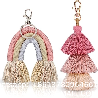 Rainbow Keychain Macrame Weaving Rainbow Tassel Keychains Car Keyring Holder Jewelry for Bag Wallet Purse Women