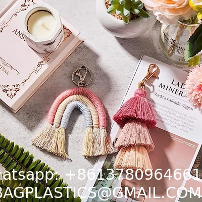Rainbow Keychain Macrame Weaving Rainbow Tassel Keychains Car Keyring Holder Jewelry for Bag Wallet Purse Women