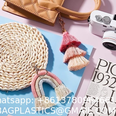 Rainbow Keychain Macrame Weaving Rainbow Tassel Keychains Car Keyring Holder Jewelry for Bag Wallet Purse Women