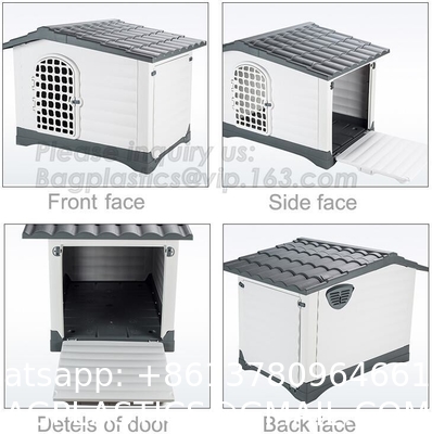 Large Plastic Dog House Outdoor Indoor Doghouse Puppy Shelter Water Resistant Easy Assembly Sturdy Dog Kennel