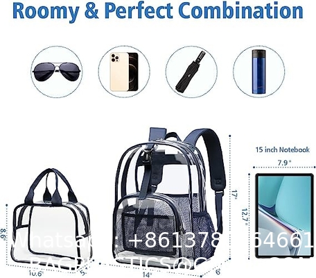 Clear Backpack Heavy Duty - Large Clear Backpacks For School PVC Transparent Bookbag For Students Work Stadium Travel