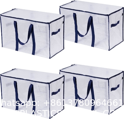 Transparent Moving Storage Bags with Zippers, Foldable Heavy-Duty Tote for Space Saving, Alternative to Moving Boxes