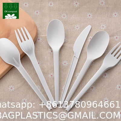 OEM Service 100% PLA Plastic Fully Compostable Quality Disposable Cutlery Biodegradable Spoon Fork Knife Set