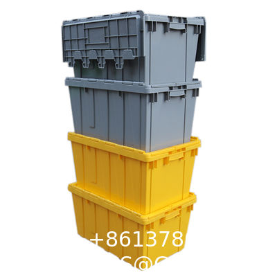 Flip Top Tote, Heavy Duty Nestable Plastic Round Trip Totes Storage Box Container In Blue Yellow Red Green Color