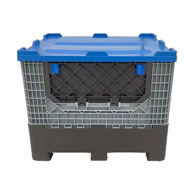 Big Bulk Container, Large Plastic Pallet Box Container With Lid / Cover & Wheels Or Without Heavy Duty Industrial Use Folding Plastic Pallet Box Plastic Stackable Collapsible Pallet Crates