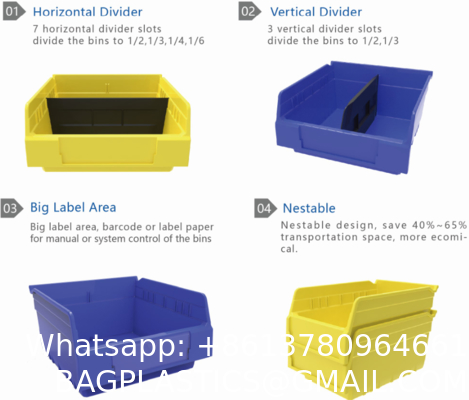 Stackable Warehouse Storage Crates Plastic Shelf Bin Boxes For Part Bins Heavy Duty Industrial Tool Part Storage Bin Stackable Plastic Bins Wall Mounted Warehouse Shelf Screw Bins