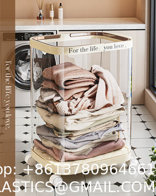 Sustainable Household Dirty Clothes Basket Simple Transparent With Handle Clothing Storage Basket Retro Sorting Basket Removable Plastic Laundry Basket