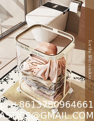 Sustainable Household Dirty Clothes Basket Simple Transparent With Handle Clothing Storage Basket Retro Sorting Basket Removable Plastic Laundry Basket