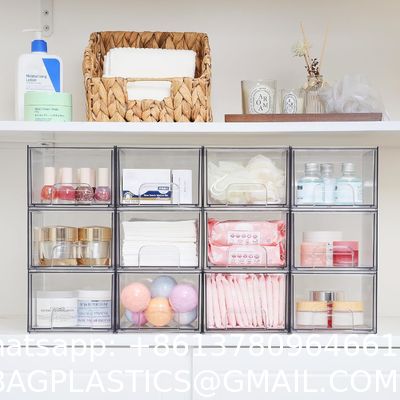 Stackable Storage Drawers,Acrylic Bathroom Makeup Organizer,Plastic Storage Bins For Vanity, Undersink, Kitchen Cabinets, Pantry, Home Organization