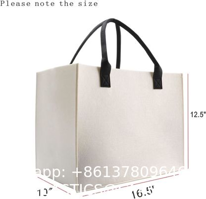 Biodegradable Sustainable Eco Friendly Green Felt Bag Storage High-Capacity Solid Color Two Shoulder Straps Custom Logo Felt Tote Bag Shopping