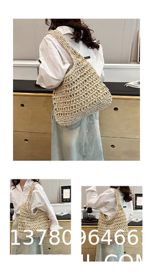 Bolsas Personalizadas Logo Bolsos De Paja Tejida Custom Raffia Clutch Woven Crochet Shoulder Women Handbags Beach Straw Bag Mesh Beach Bag Crochet Tote Bag Straw Crochet Purses for Women Raffia Tote