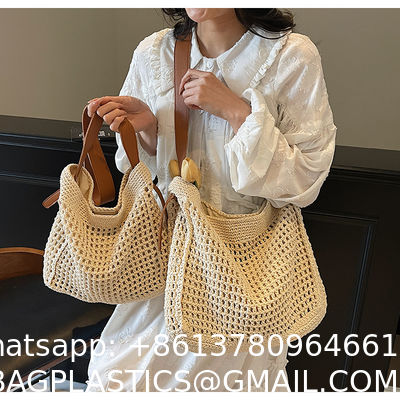 Straw Beach Tote Bag Large Summer Handmade Woven Tote Bag For Women Boho Woven Bags For Summer Vacations Pool Holiday Travel Women Small Straw Bags Summer Beach Tote Bag Handmade Woven Hobo Purse