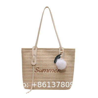 Raffia Crocheted Tote Shopping Bag Handmade Straw Bag Shoulder Beach Woven Handbag Summer Fashion Lady'S Casual Handbags Women'S Straw Shoulder Bags Rattan Woven Top Handle Raffia Crochet Beach