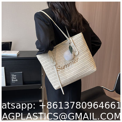 Raffia Crocheted Tote Shopping Bag Handmade Straw Bag Shoulder Beach Woven Handbag Summer Fashion Lady'S Casual Handbags Women'S Straw Shoulder Bags Rattan Woven Top Handle Raffia Crochet Beach