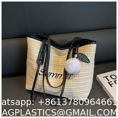Raffia Crocheted Tote Shopping Bag Handmade Straw Bag Shoulder Beach Woven Handbag Summer Fashion Lady'S Casual Handbags Women'S Straw Shoulder Bags Rattan Woven Top Handle Raffia Crochet Beach