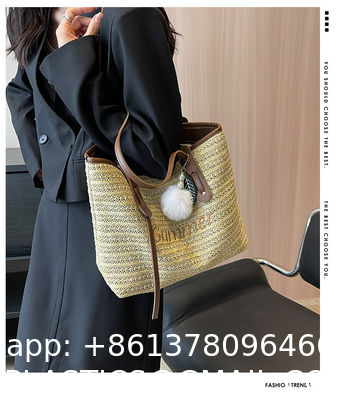 Raffia Crocheted Tote Shopping Bag Handmade Straw Bag Shoulder Beach Woven Handbag Summer Fashion Lady'S Casual Handbags Women'S Straw Shoulder Bags Rattan Woven Top Handle Raffia Crochet Beach