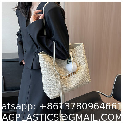 Raffia Crocheted Tote Shopping Bag Handmade Straw Bag Shoulder Beach Woven Handbag Summer Fashion Lady'S Casual Handbags Women'S Straw Shoulder Bags Rattan Woven Top Handle Raffia Crochet Beach
