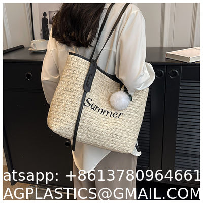 Raffia Crocheted Tote Shopping Bag Handmade Straw Bag Shoulder Beach Woven Handbag Summer Fashion Lady'S Casual Handbags Women'S Straw Shoulder Bags Rattan Woven Top Handle Raffia Crochet Beach