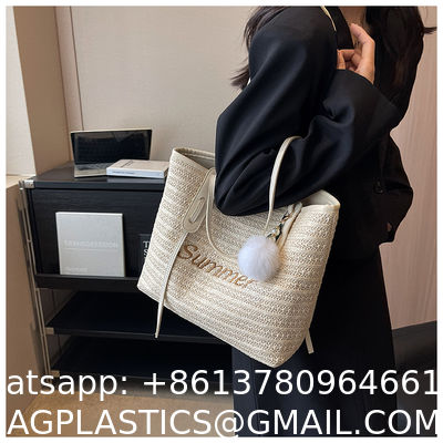 Raffia Crocheted Tote Shopping Bag Handmade Straw Bag Shoulder Beach Woven Handbag Summer Fashion Lady'S Casual Handbags Women'S Straw Shoulder Bags Rattan Woven Top Handle Raffia Crochet Beach