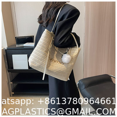 Raffia Crocheted Tote Shopping Bag Handmade Straw Bag Shoulder Beach Woven Handbag Summer Fashion Lady'S Casual Handbags Women'S Straw Shoulder Bags Rattan Woven Top Handle Raffia Crochet Beach