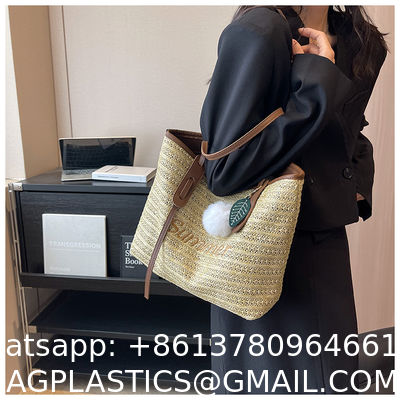 Raffia Crocheted Tote Shopping Bag Handmade Straw Bag Shoulder Beach Woven Handbag Summer Fashion Lady'S Casual Handbags Women'S Straw Shoulder Bags Rattan Woven Top Handle Raffia Crochet Beach