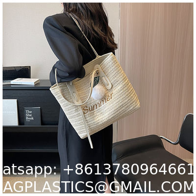 Raffia Crocheted Tote Shopping Bag Handmade Straw Bag Shoulder Beach Woven Handbag Summer Fashion Lady'S Casual Handbags Women'S Straw Shoulder Bags Rattan Woven Top Handle Raffia Crochet Beach